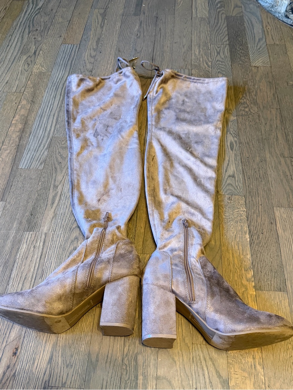 Christian Siriano Taupe Suede Over-the-Knee Block Heel Boots